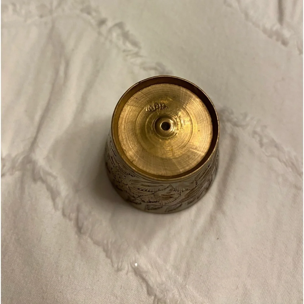 Brass shot glass lassi cup vase small etched engraved holder party.  #16